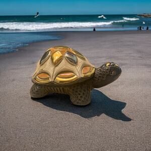RARE De Rosa Rinconada Tortoise Ceramic Turtle Figurine Handmade Uruguay Gold 4”